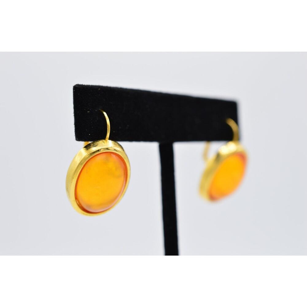 Vintage Cabochon Earrings Matte Orange Jelly Dangle Gold Tone Drop 1980s Binw View 4